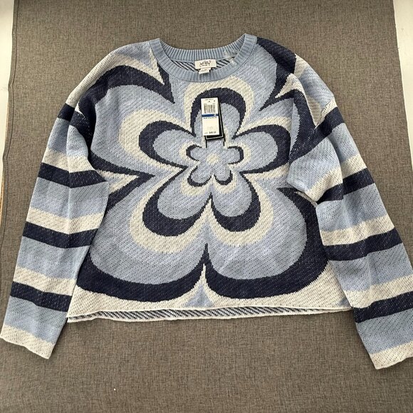 NEW! Just Polly Knit Sweater Blue & White $49 Plus 4X Stripes Abstract Flower - Picture 10 of 11